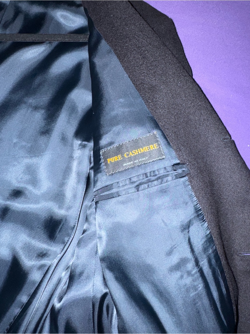 Men's Black Pure Cashmere Overcoat - Picture 3 of 7